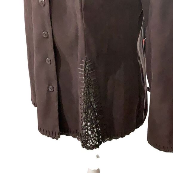 VTG Nicole Studio Brown Blazer Jacket Macrame Trim Long Sleeve Button Front Sz 6 - Picture 4 of 5